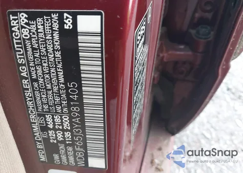 2000 Mercedes-Benz E 320 z USA, uszkodzony, nr VIN WDBJF65J3YA981405